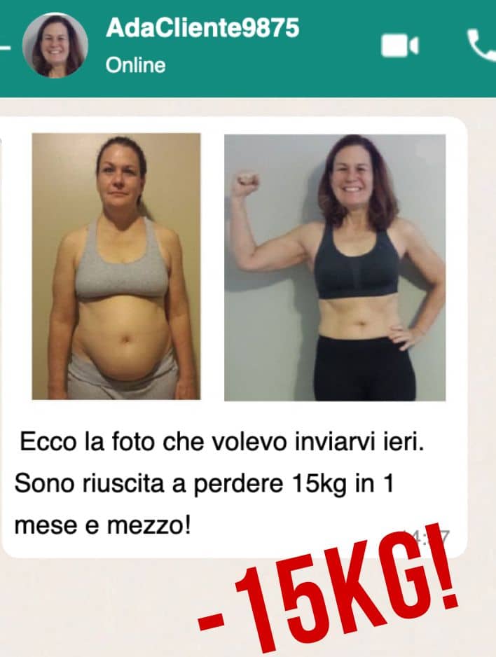 Prima e dopo la perdita di 15kg in un mese e mezzo.