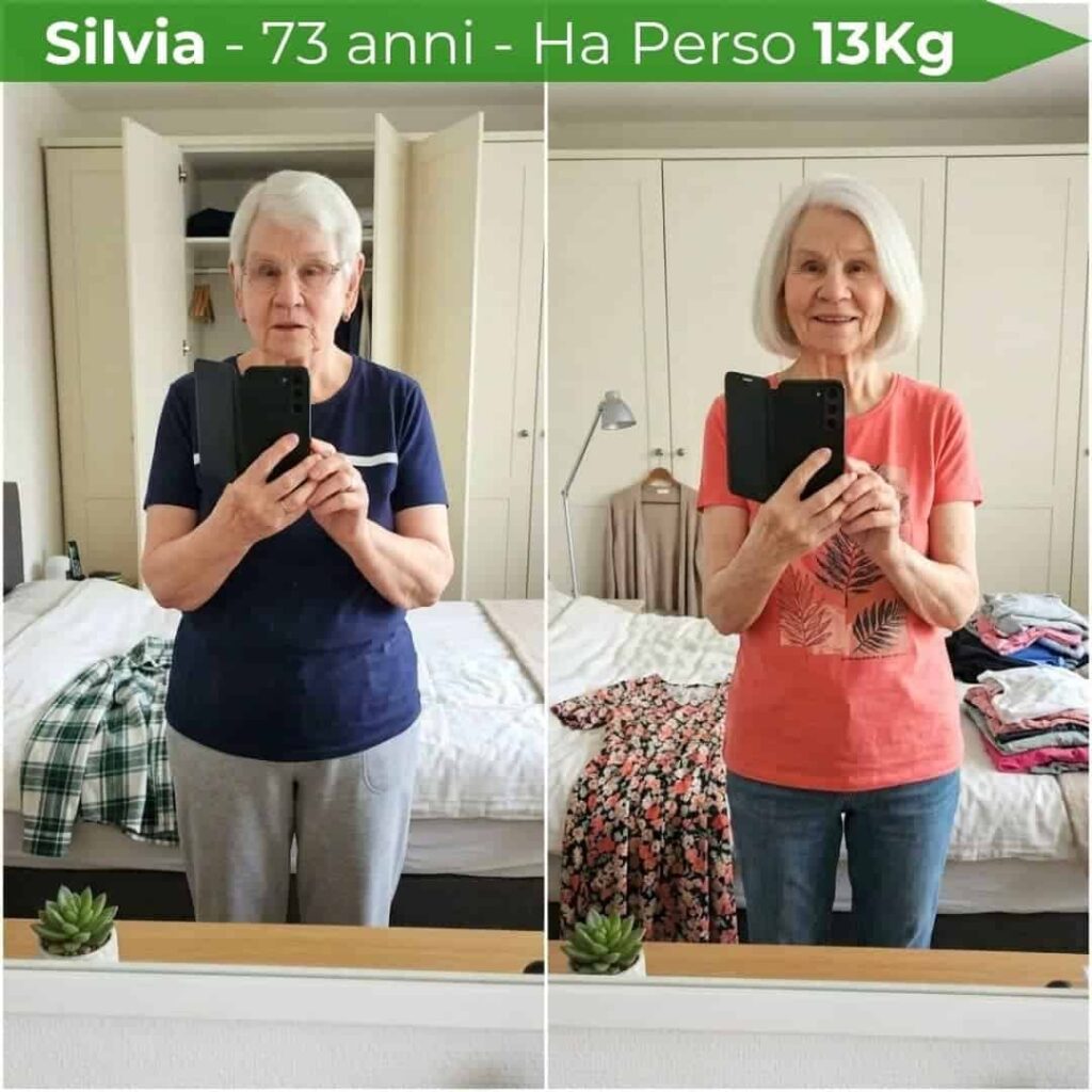 Silvia, 73 anni, prima e dopo perdita di peso di 13kg.