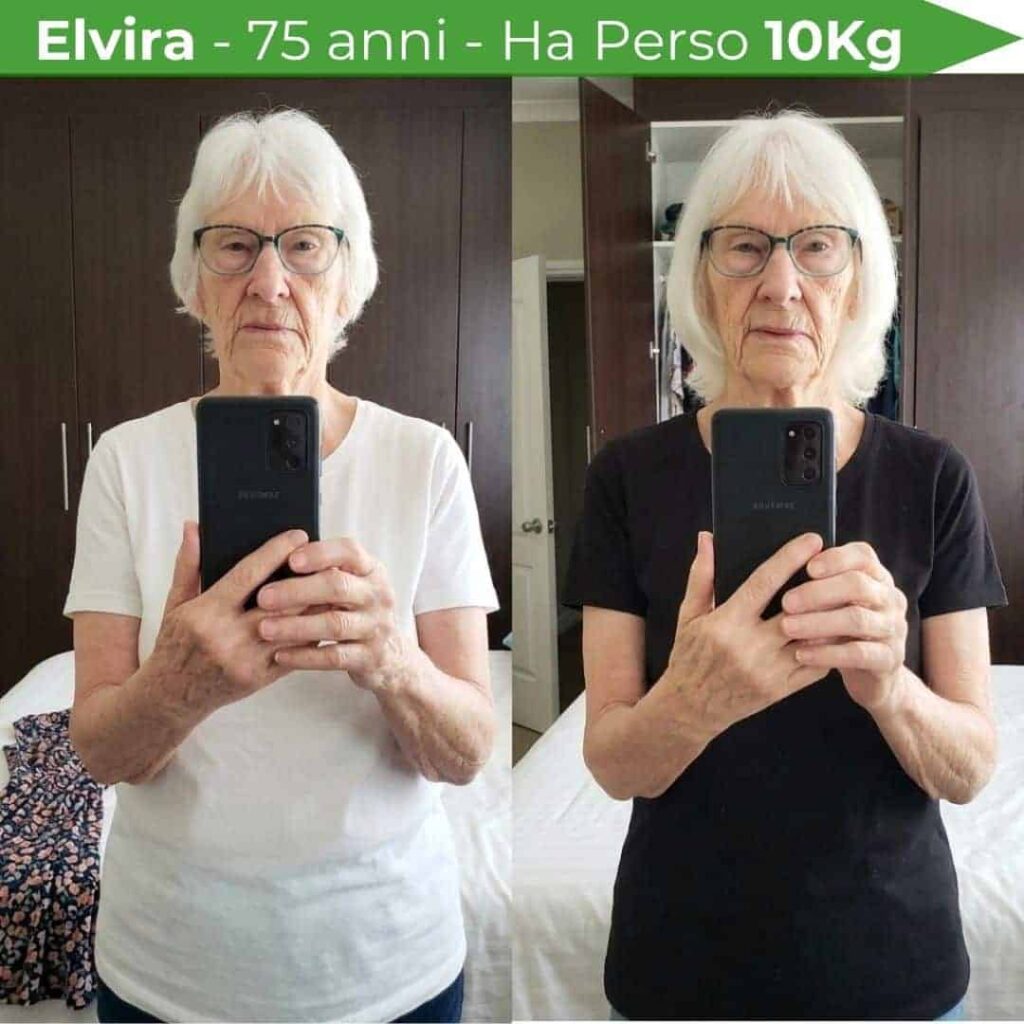 Elvira di 75 anni mostra la sua trasformazione fisica.
