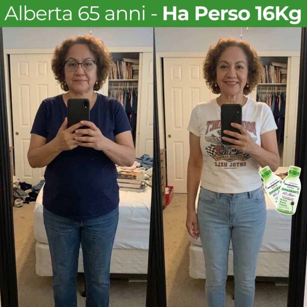 Alberta prima e dopo la perdita di peso a 65 anni.