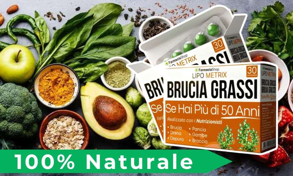 Integratore Lipometrix 1x19 con erbe e capsule verdi.