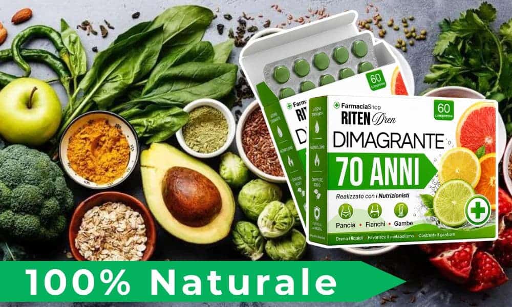 Integratore naturale RitenDren 70 anni con ingredienti vegetali.