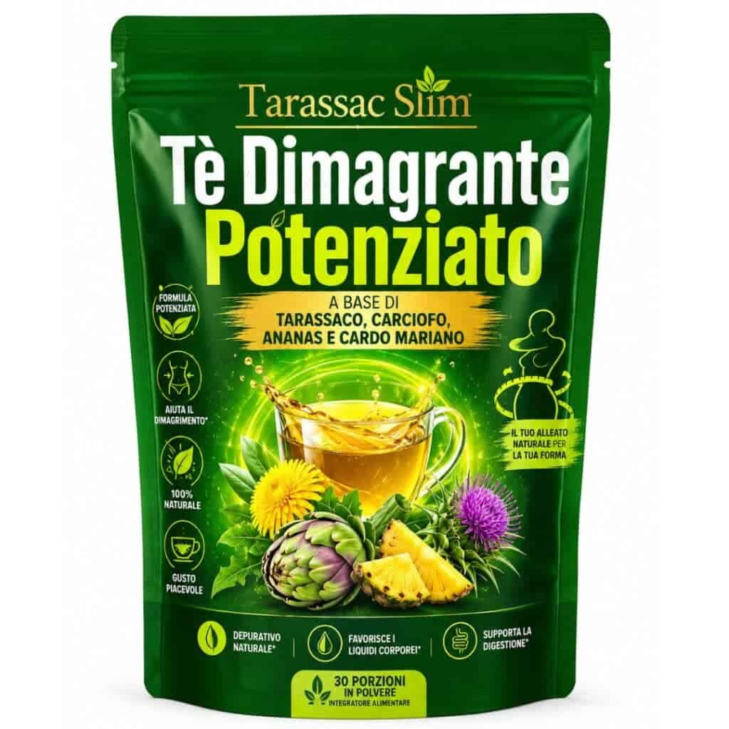 Confezione di tè dimagrante potenziato Tarassac Slim con ingredienti naturali.