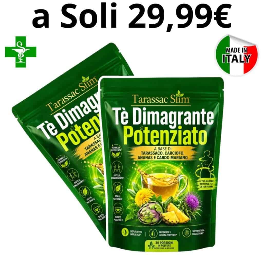 Tè dimagrante potenziato Tarassac Slim in confezione verde.